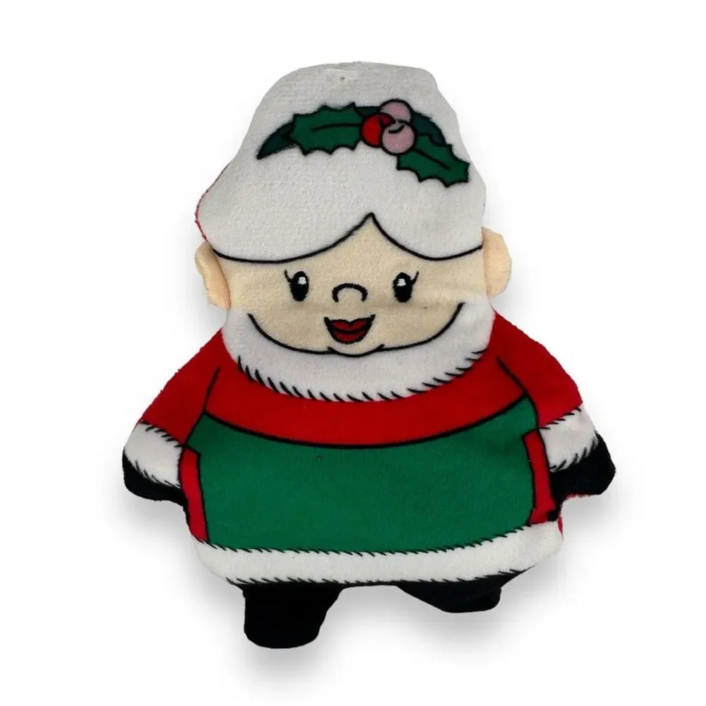 Merry and Bright Mrs. Clause Crinkle Thrash Flat Plush Dog Toy‎ Winter Holiday